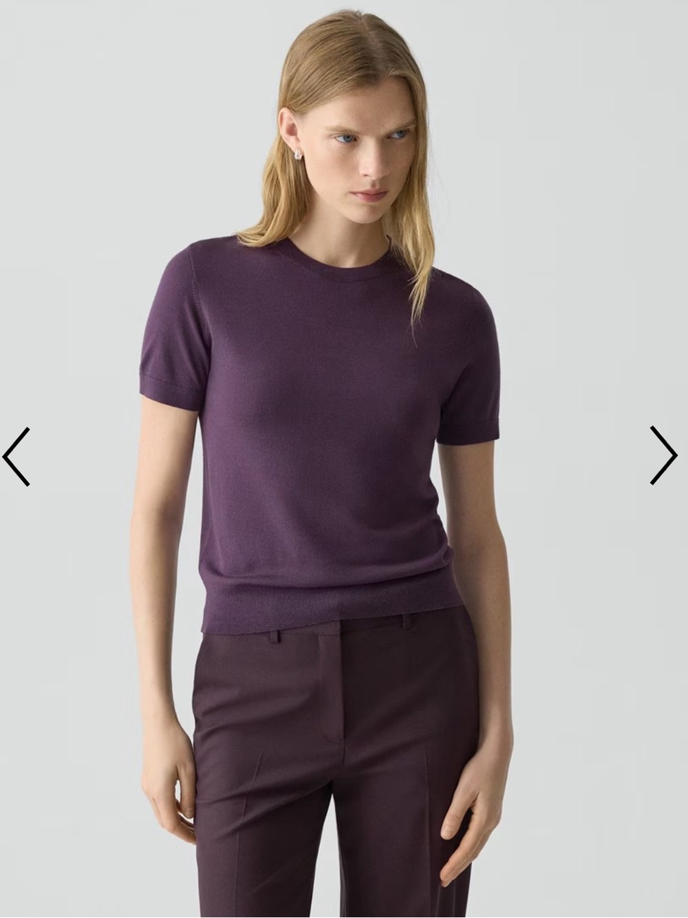 Theory Short-Sleeve Sweater in Regal Wool Black Iris Size M